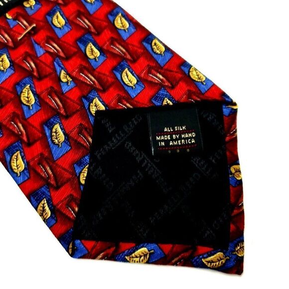 Ferrell Reed Silk Tie Print Red Wide Geometric Leaf Abstract - Picture 4 of 6